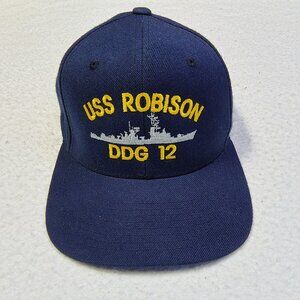 USS Robison DDG 12 Navy Ship Hat Cap Strap Back One Size Blue Gold Wool Blend